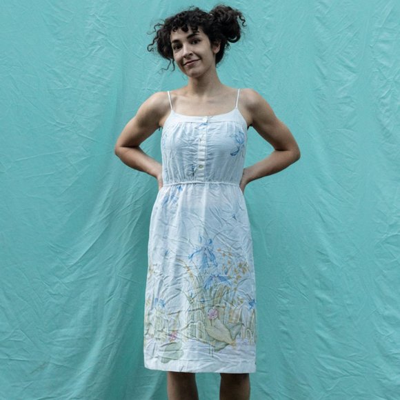 VINTAGE 1980s | White Floral Summer Dress - Picture 2 of 3